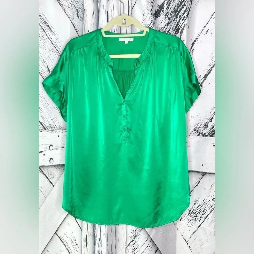 Gold Hawk Silk Blouse Emerald Green M